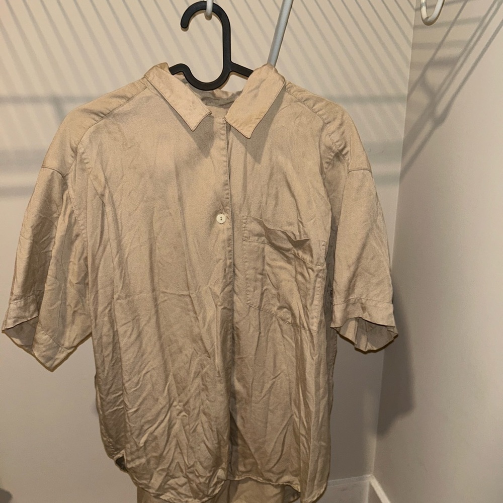 Tan Short Sleeve Button-Up Shirt